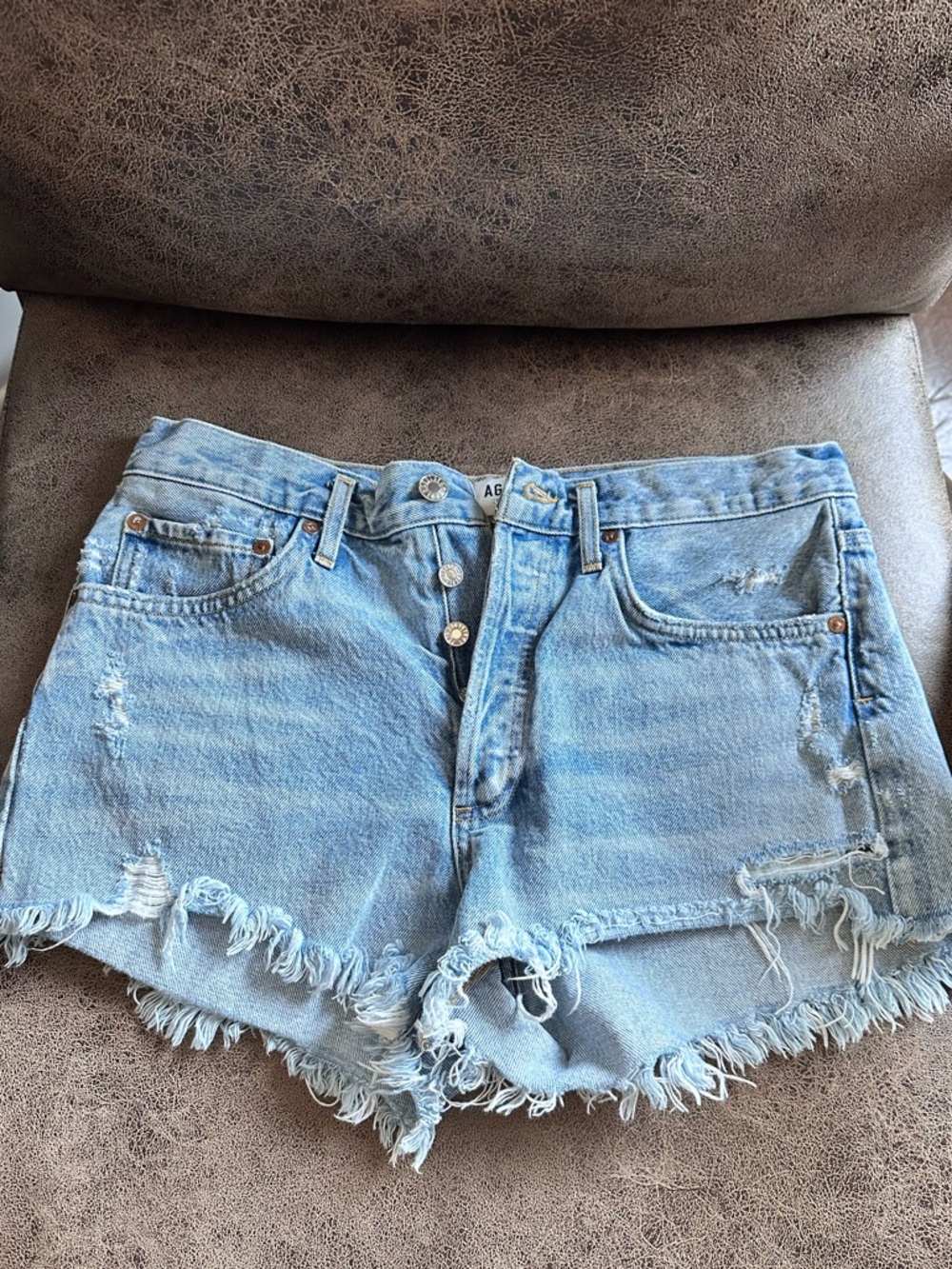 AGOLDE Light Blue Distressed Denim Shorts